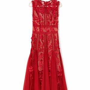 Anthropologie Red Occasion Dress with Embroidery and Appliqué, Size M (6 US)